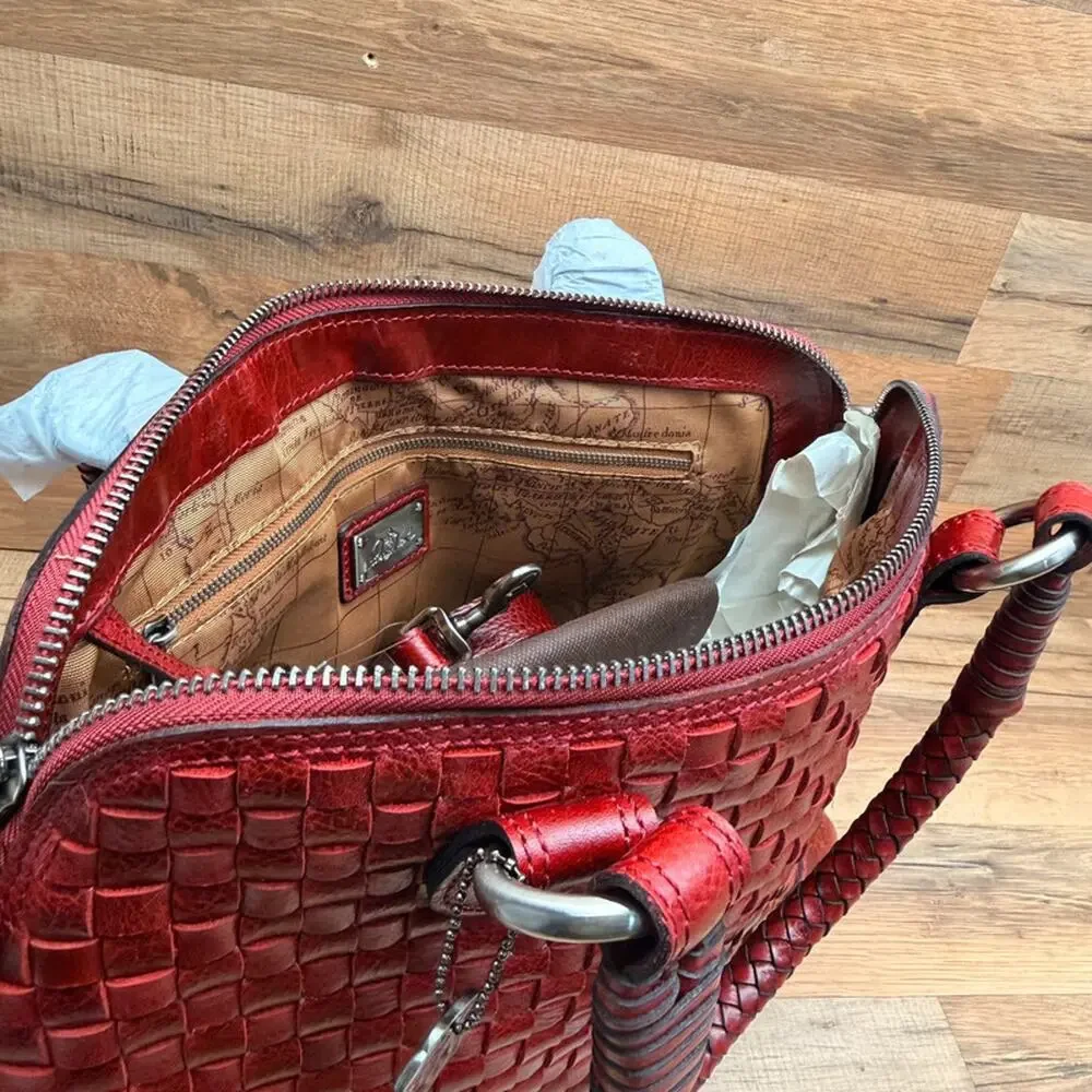 Patricia Nash Discovery Washed Woven Augusta Satchel handbag red leather